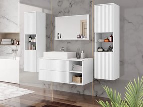 Kúpeľňová zostava Kiegi Ryfel III, Farby: biele drážky / biela matná + bianco mramor, Sifón: so sifónom, Umývadlo: áno
