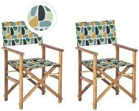 Sada 2 záhradných stoličiek a náhradných poťahov svetlé akáciové drevo/geometrický vzor CINE Beliani