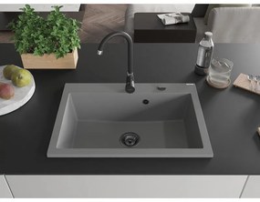 Mexen Elix, 1-korový granitový drez 700 x 500 mm, šedá, čierny sifón, 6526701005-71-B