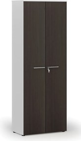 Kancelárska skriňa s dverami PRIMO WHITE, 800 x 420 x 2128 mm, biela/wenge