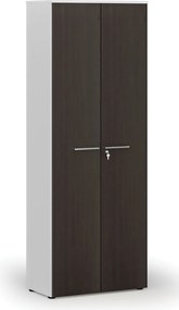 Kancelárska skriňa s dverami PRIMO WHITE, 800 x 420 x 2128 mm, biela/wenge