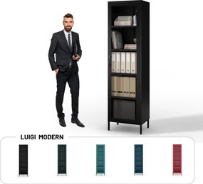 Čierna sklenená vitrína do obývačky z kovu na nožičkách LUIGI Modern 500 x 1800 x 350 mm