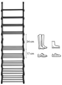 SongmicsHome Stohovateľný regál na topánky TUBE, 10 políc, 45x30x174cm, čierna