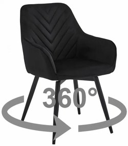 Set dvoch jedálenských otočných stoličiek NANA360 zamatové, čierne (čierne nohy) 2 ks