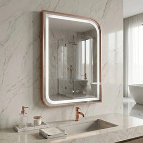 Rea ZONE, LED zrkadlo 50x70cm v ráme, brúsené ružové zlato, HOM-00304