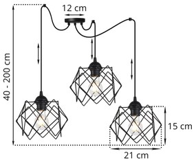 Závesné svietidlo Stella Spider, 3x čierne drôtené tienidlo