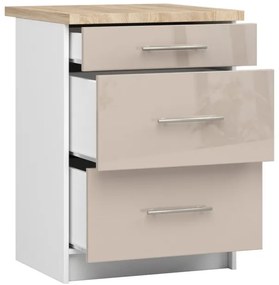 Spodná kuchynská skrinka s doskou OLIWIA S60 3SZ biela / cappuccino, lesk