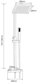 Gamma Cube, sprchová súprava s termostatickou batériou, hlavovou a ručnou sprchou, výška 91-135cm, čierna matná, GMA-BCEZNT-BK
