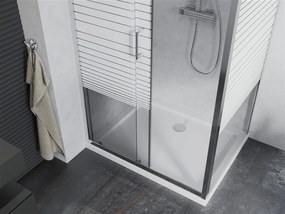 Mexen APIA, sprchový kút s posuvnými dverami 100 (dvere) x 90 (stena) cm, 5mm číre-pásy sklo, chrómový profil + slim sprchová vanička 5cm, 840-100-090-01-20-4010