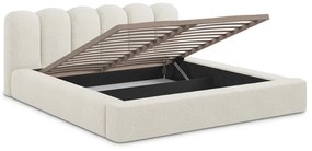 Krémovobiela čalúnená dvojlôžková posteľ s úložným priestorom s roštom 140x200 cm Mano – Makamii