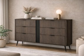 Komoda Edrin 163 cm so zásuvkami - dub dunin / čierna