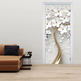 Fototapeta na dvere - Biely strom s kvetinami (95x205cm)