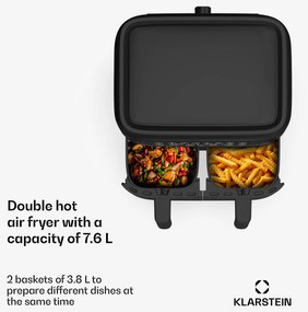 Klarstein VitaFry Duo, teplovzdušná fritéza, 2850 W, 7,6 l, 2 varné zóny, 6 programov