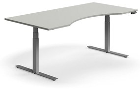 Výškovo nastaviteľný stôl QBUS, s výrezom, 2000x1000 mm, strieborný rám, svetlošedá