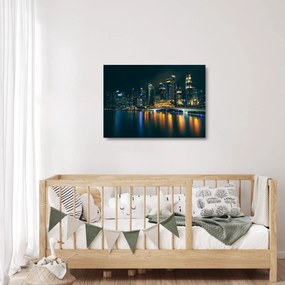Sklenený obraz nočného Singapuru (70x50 cm)