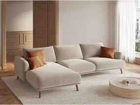 Béžová zamatová rohová pohovka (ľavý roh/s leňoškou) Naomi – Micadoni