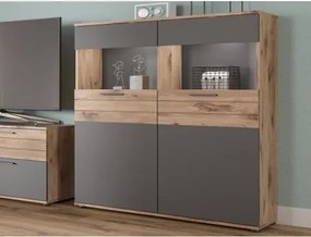 Skrinka s presklením Mason, dub/sivá%