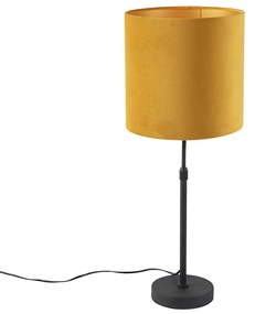 Stolná lampa čierna so žltým zamatovým tienidlom so zlatom 25 cm - Parte