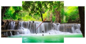 Gario Obraz s hodinami Thajsko a vodopád v Kanjanaburi - 3 dielny Rozmery: 30 x 90 cm