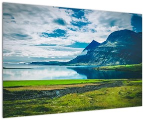 Obraz jazera s horami (90x60 cm)
