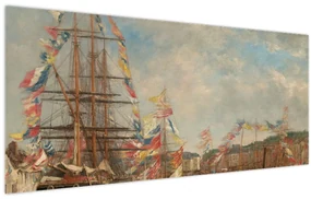 Obraz - Eugène Boudin, Festival in the Harbor of Honfleur, reprodukcia (120x50 cm)