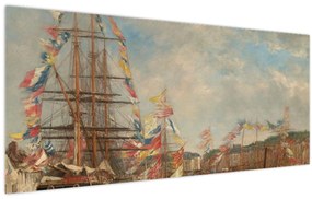 Obraz - Eugène Boudin, Festival in the Harbor of Honfleur, reprodukcia (120x50 cm)