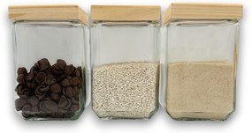 5Five® Sklenená bytelná dóza hranatá s dreveným vekom, 1,7l KWADR