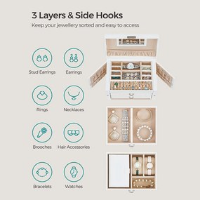 Šperkovnica s 2 zásuvkami, uzamykateľná, so zrkadlom, biela