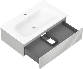 Mexen Rivel, kúpeľňová skrinka 80 cm s umývadlom Vela, 1 zásuvka, drážkovaná, šedá matná/biela matná, 91A20-08023-1-BF62-W23M01
