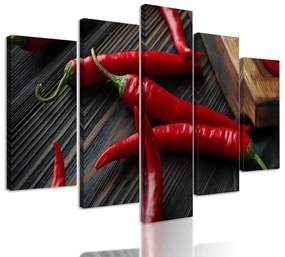 5-dielny obraz chili papričky na drevenom podklade