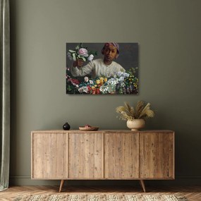 Sklenený obraz - Frédéric Bazille, Young Woman with Peonies, reprodukcia (70x50 cm)