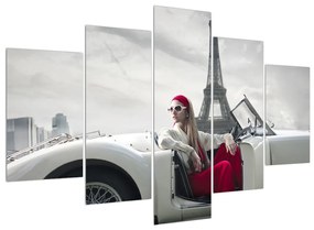 Obraz Eiffelovej veže a auta (150x105 cm)