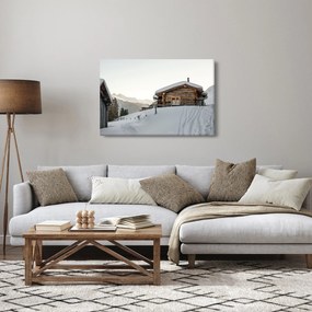 Obraz - horská chata v snehu (90x60 cm)