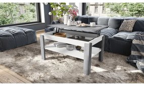 Rozkladací konferenčný stôl so zvíhacou doskou a poličkou ADEN šedá betón/biela