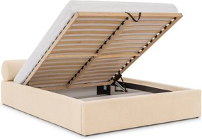 Krémová čalúnená dvojlôžková posteľ s úložným priestorom s roštom 180x200 cm Cille – Ropez