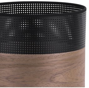 Závesné svietidlo Wood, 1x hnedá orechová dýha/čierne PVC tienidlo, (fi 20cm)