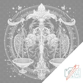 Gario Bodkovanie Váhy/Libra Rozmery: 50 x 50 cm, Rámovanie: S vnútorným rámom, Farba bodiek: Modrá