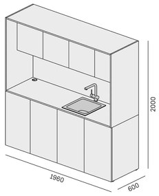 PLAN Kuchynka NIKA s drezom a batériou 1963 x 600 x 2000 mm, grafitová, pravá