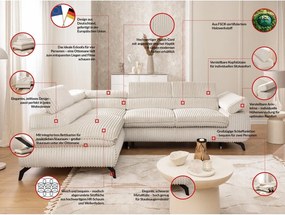 Krémová menčestrová rohová pohovka (ľavý roh/do L) Marbeya – Ropez