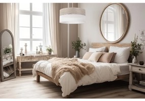 Závesné svietidlo Wood, 1x svetlobéžová dubová dýha/biele PVC tienidlo, (fi 44cm)