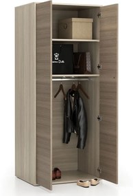 Kancelárska šatníková skriňa LAYERS, šatníková tyč, 800 x 600 x 1905 mm, dub prírodný / dub morený