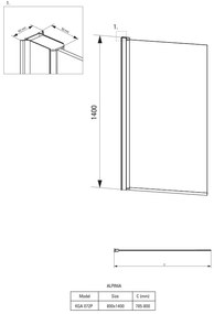 Deante Alpinia, vaňová zástena 80x140 cm, otočné krídlo so zdvíhacím pántom, 6mm číre sklo, chrómový profil, DEA-KGA_072P