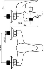 Novaservis Titania Hit, vaňová nástenná batéria bez sprchovej súpravy 150 mm, chrómová, 95520/1,0
