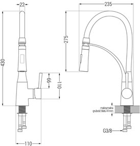 Mexen Elias, 1-komorový granitový drez 795x480x200 mm a drezová batéria Aster, čierna-strieborná metalíza, 6511-73-73450-57-G