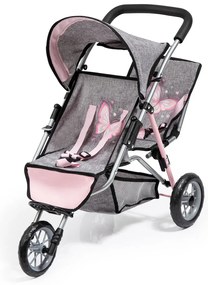 Bayer Design Kočík pre bábiky dvojičky Duo (sivá/bledoružová) (100355100)