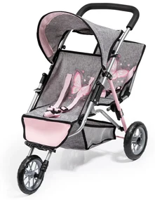Bayer Design Kočík pre bábiky dvojičky Duo (sivá/bledoružová)  (100355100)
