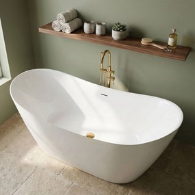 Rea FERRANO Slim, voľne stojaca vaňa 1520×730×670 mm, biela, čierna krytka odtoku, KPL-W6080