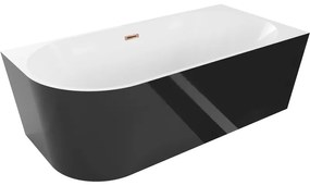 Mexen Mia, voľne stojaca rohová vaňa, pravá, 170 x 80 cm, biela-čierna, ružové zlato prepad, 52691708075P-60