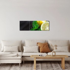 Obraz citrónov a mäty na stole (s hodinami) (90x30 cm)