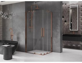 Mexen Velar Duo, sprchový kút s posuvnými dverami 90(dvere) x 80(dvere) cm, 8mm číre sklo, ružové zlato profil, 871-090-080-02-60